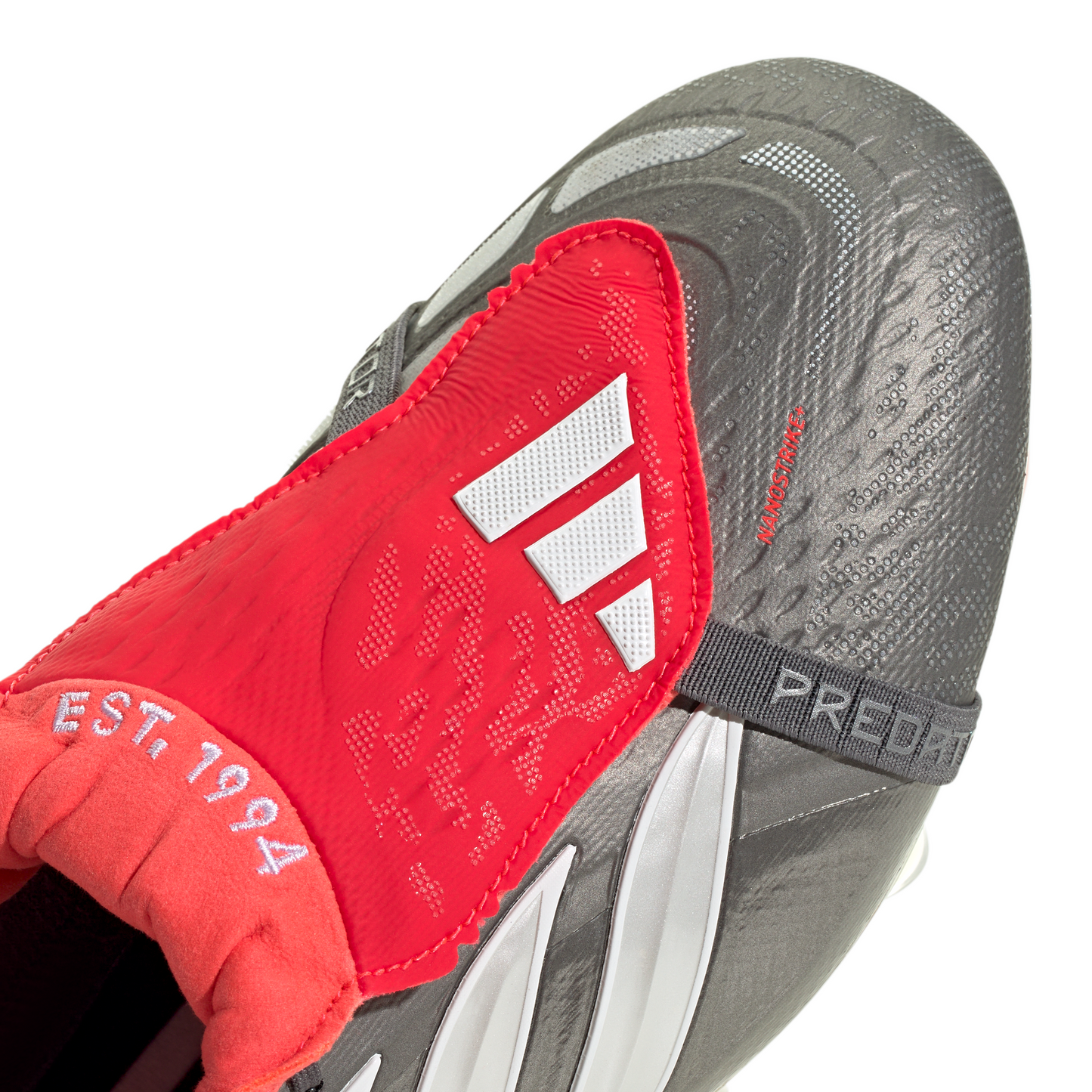adidas Predator Elite FoldTongue FT FG Firm Ground Soccer Cleats- Iron Metallic / Cloud White / Lucid Red