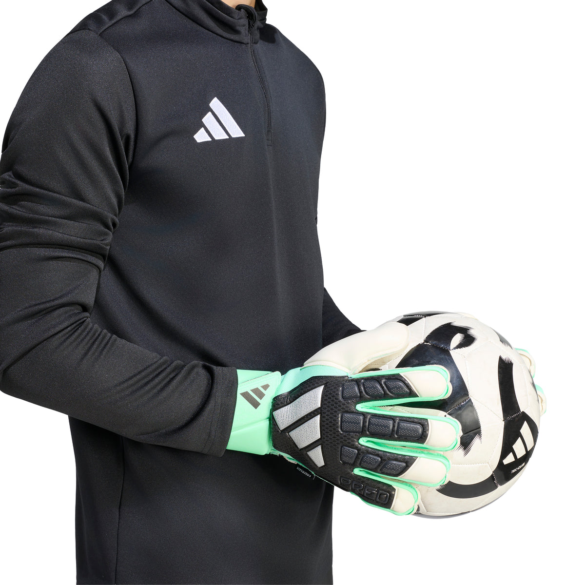 adidas Predator Match Fingersave Gloves - Black/ Pulse Mint/ Silver Metallic
