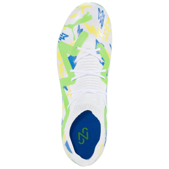 Puma Future Match NJR FG/AG Junior Soccer Cleat - White/Racing Blue/Lemon Meringue/Parakeet Green