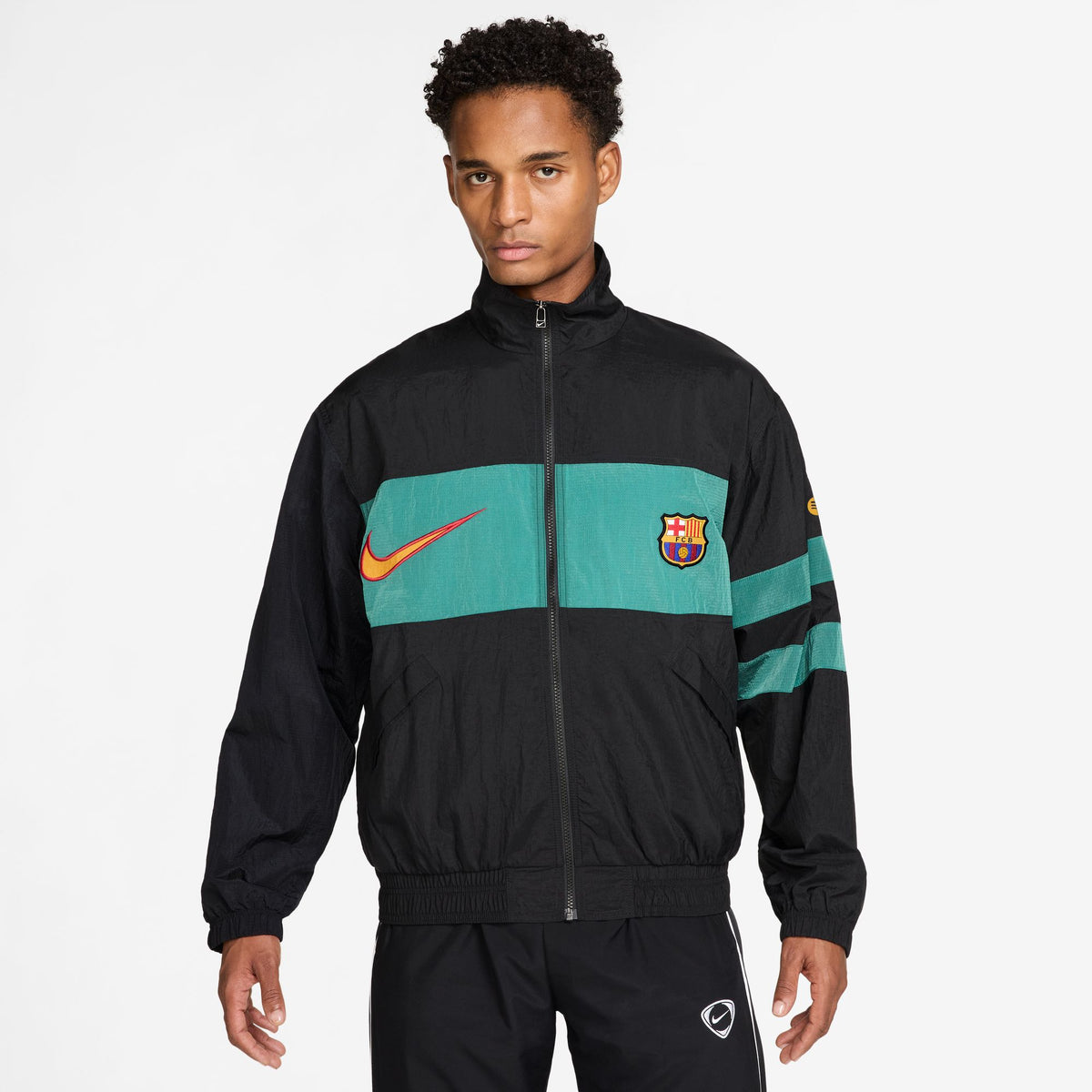 Men's  Nike Barcelona RPL i96 Track Jacket - Black/ Green Frost/ University Gold