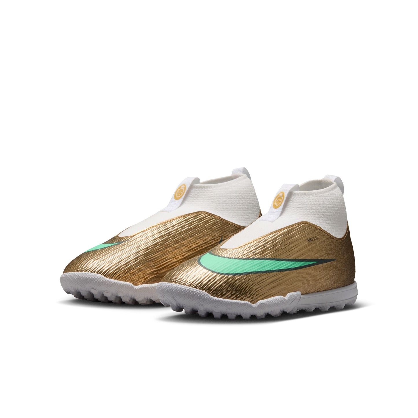 Nike Junior Superfly 10 Academy Kylian Mbappe TF Turf Soccer Shoes  - Metallic Gold/ Green Glow