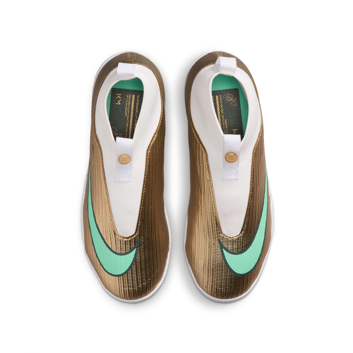 Nike Junior Superfly 10 Academy Kylian Mbappe TF Turf Soccer Shoes  - Metallic Gold/ Green Glow