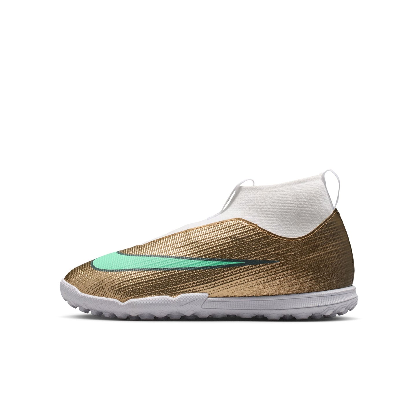 Nike Junior Superfly 10 Academy Kylian Mbappe TF Turf Soccer Shoes  - Metallic Gold/ Green Glow