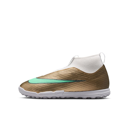 Nike Junior Superfly 10 Academy Kylian Mbappe TF Turf Soccer Shoes  - Metallic Gold/ Green Glow