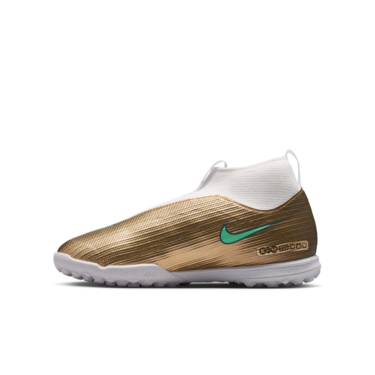 Nike Junior Superfly 10 Academy Kylian Mbappe TF Turf Soccer Shoes  - Metallic Gold/ Green Glow