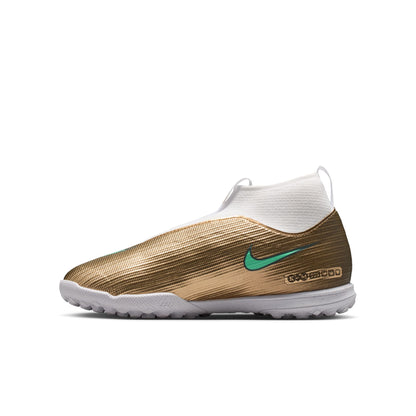 Nike Junior Superfly 10 Academy Kylian Mbappe TF Turf Soccer Shoes  - Metallic Gold/ Green Glow