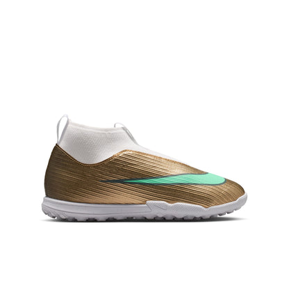 Nike Junior Superfly 10 Academy Kylian Mbappe TF Turf Soccer Shoes  - Metallic Gold/ Green Glow