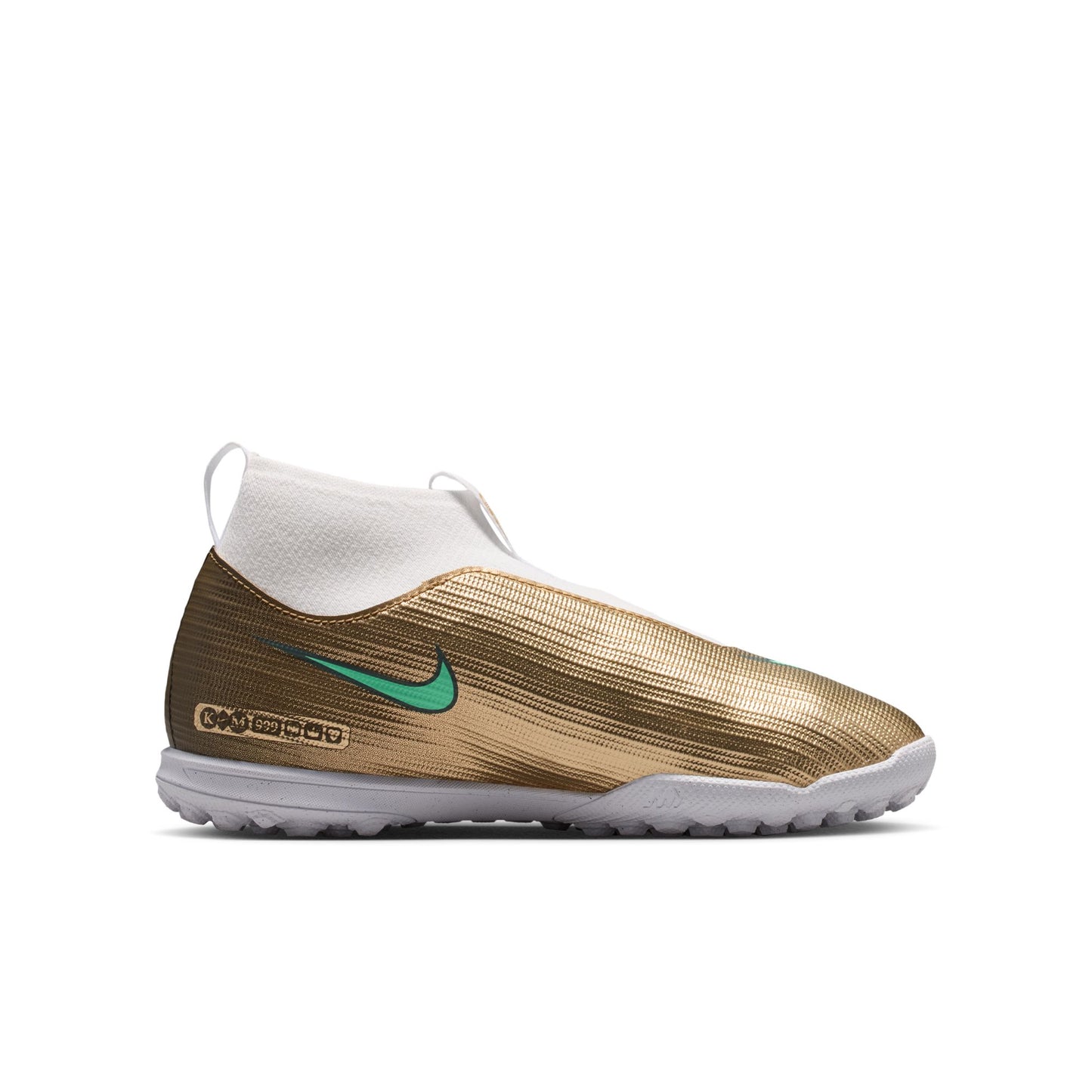 Nike Junior Superfly 10 Academy Kylian Mbappe TF Turf Soccer Shoes  - Metallic Gold/ Green Glow