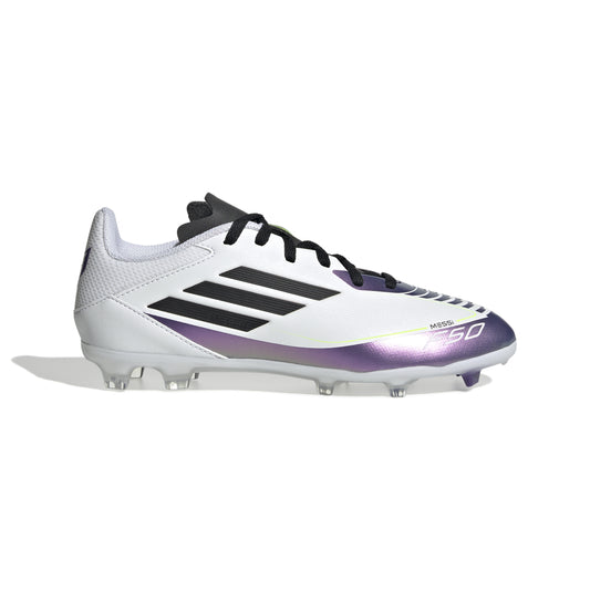 adidas F50 League MESSI FG Firm Ground Junior- Ftw White/Core Black/Unity Purple
