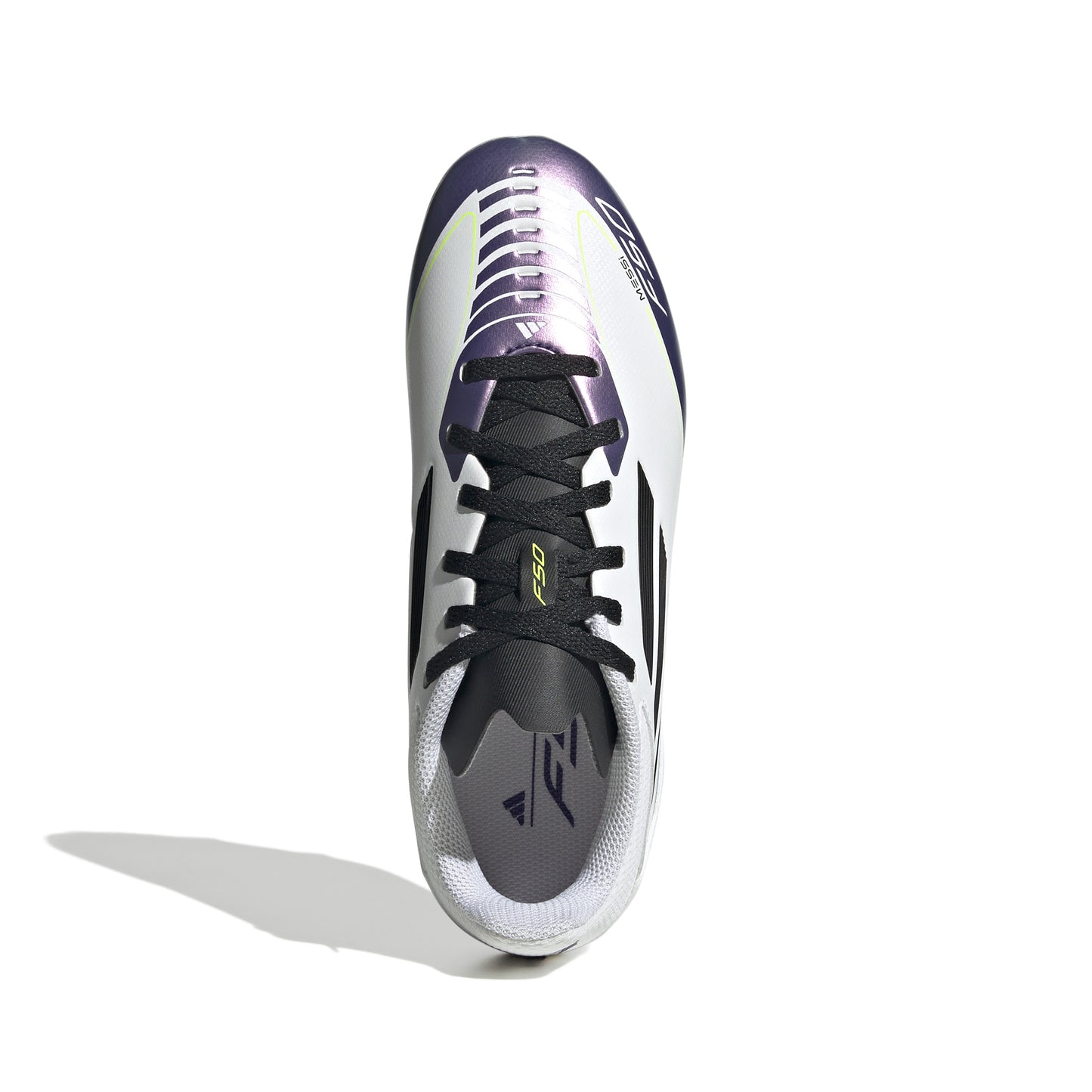 adidas F50 League MESSI FG Firm Ground Junior- Ftw White/Core Black/Unity Purple