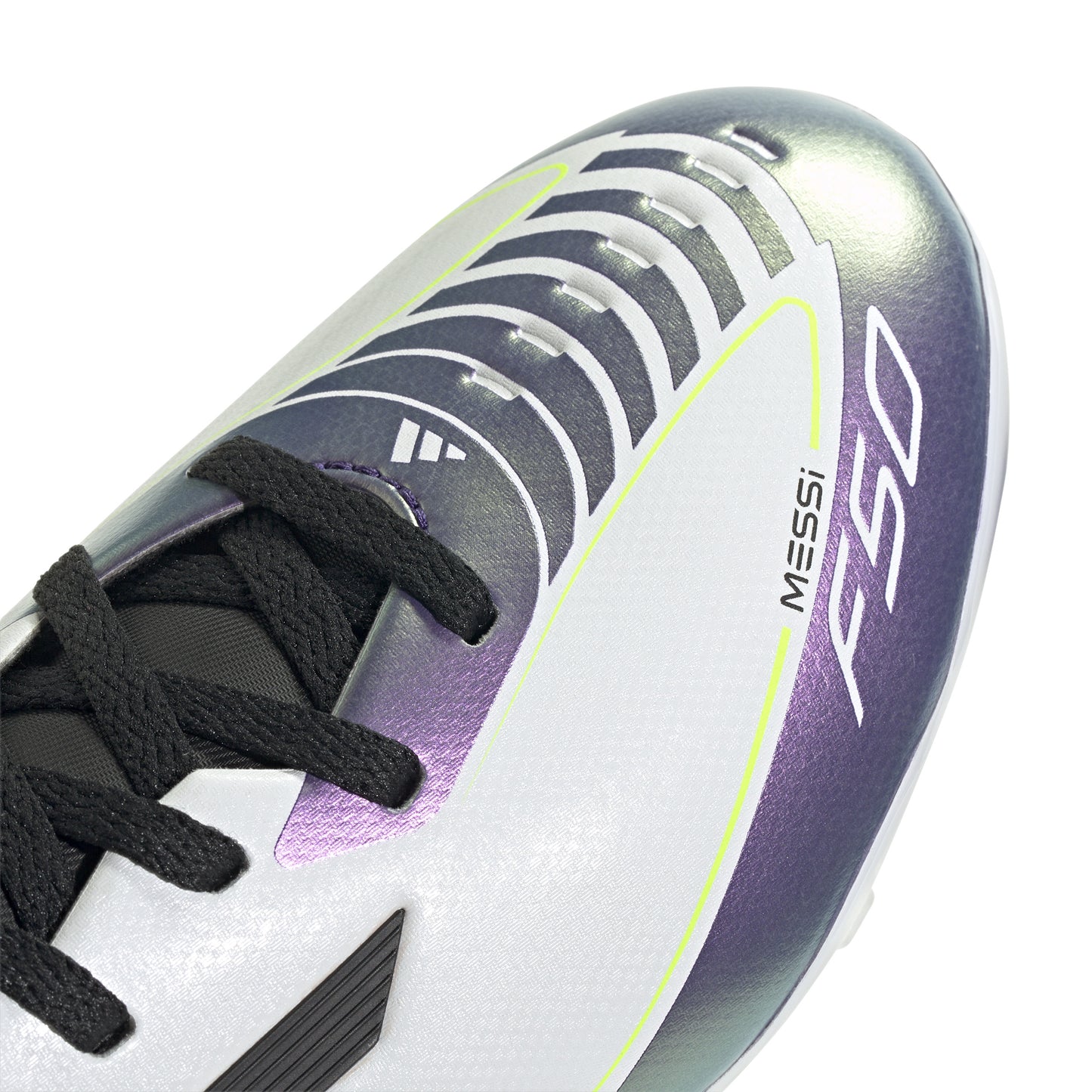 adidas F50 League MESSI FG Firm Ground Junior- Ftw White/Core Black/Unity Purple