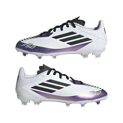 adidas F50 League MESSI FG Firm Ground Junior- Ftw White/Core Black/Unity Purple