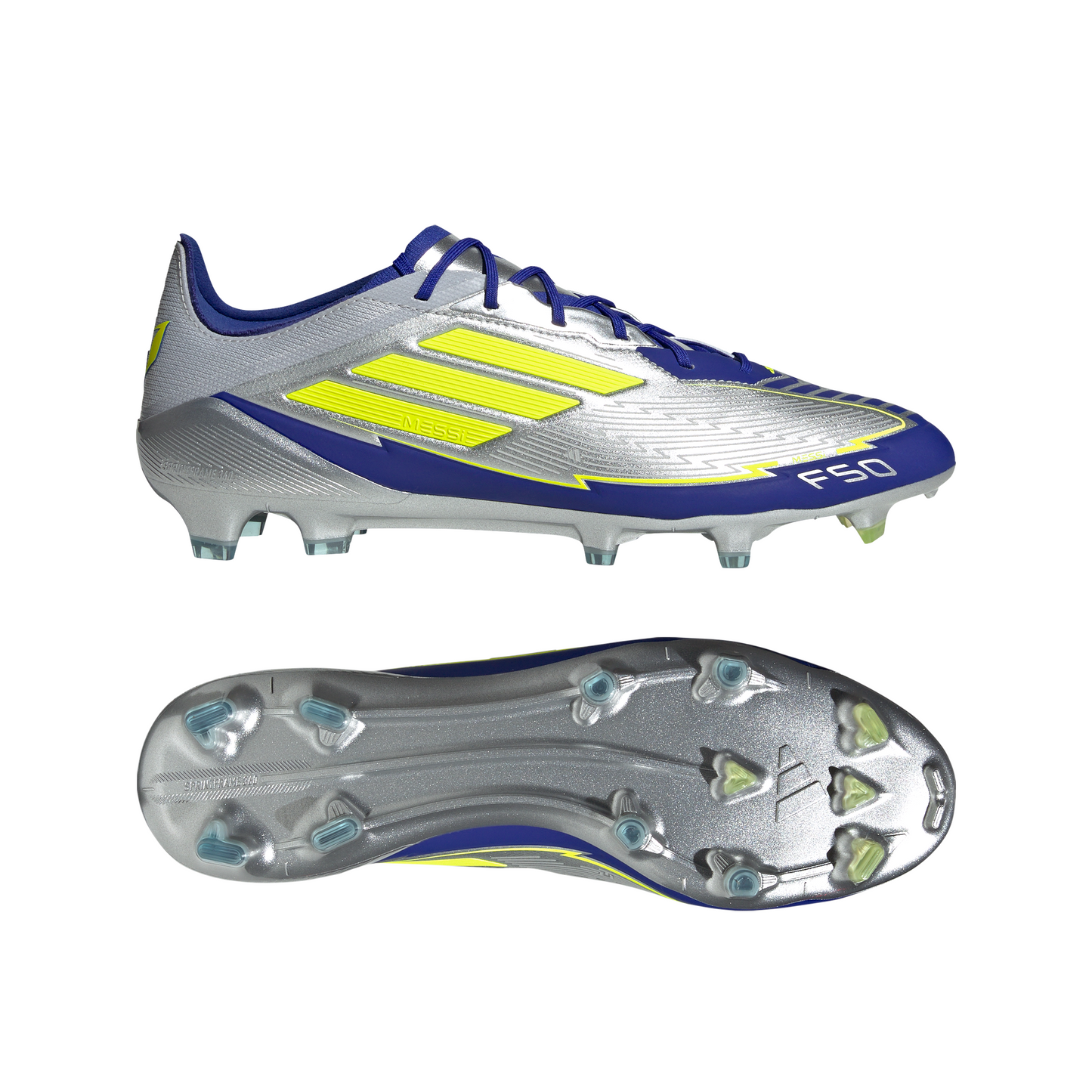 adidas F50 League MESSI FG/MG Junior - Silver / Blue / Neon