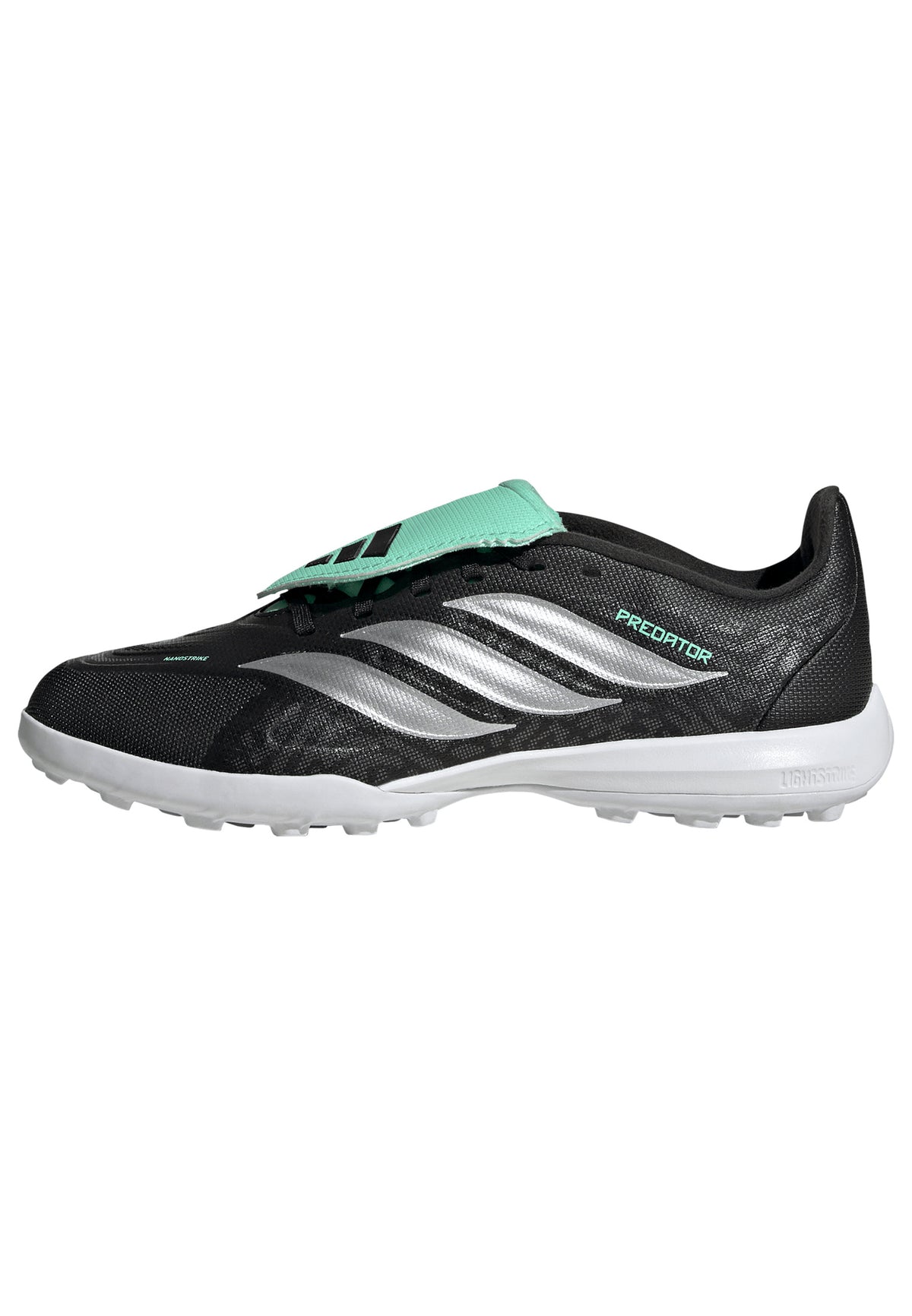 adidas Junior Predator League FT Fold Tongue TF Turf Soccer Shoes - Core Black/Silver Met/Pulse Mint