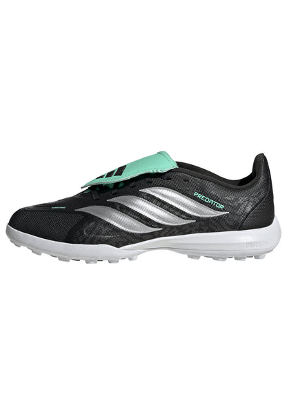 adidas Junior Predator League FT Fold Tongue TF Turf Soccer Shoes - Core Black/Silver Met/Pulse Mint