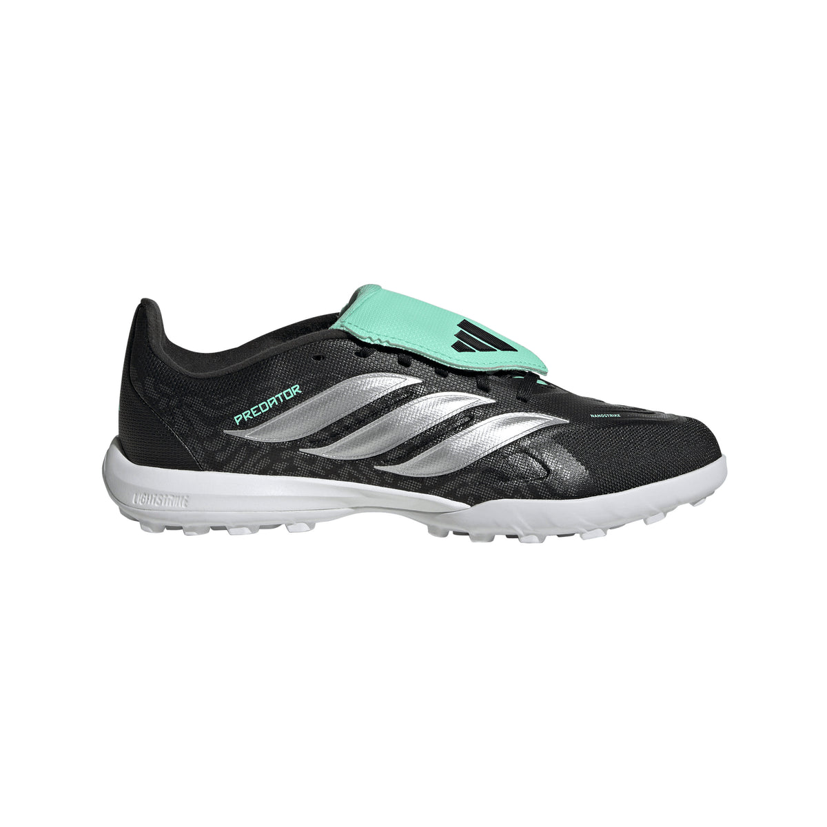 adidas Junior Predator League FT Fold Tongue TF Turf Soccer Shoes - Core Black/Silver Met/Pulse Mint