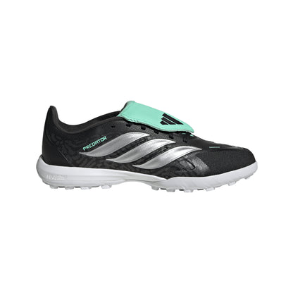 adidas Junior Predator League FT Fold Tongue TF Turf Soccer Shoes - Core Black/Silver Met/Pulse Mint