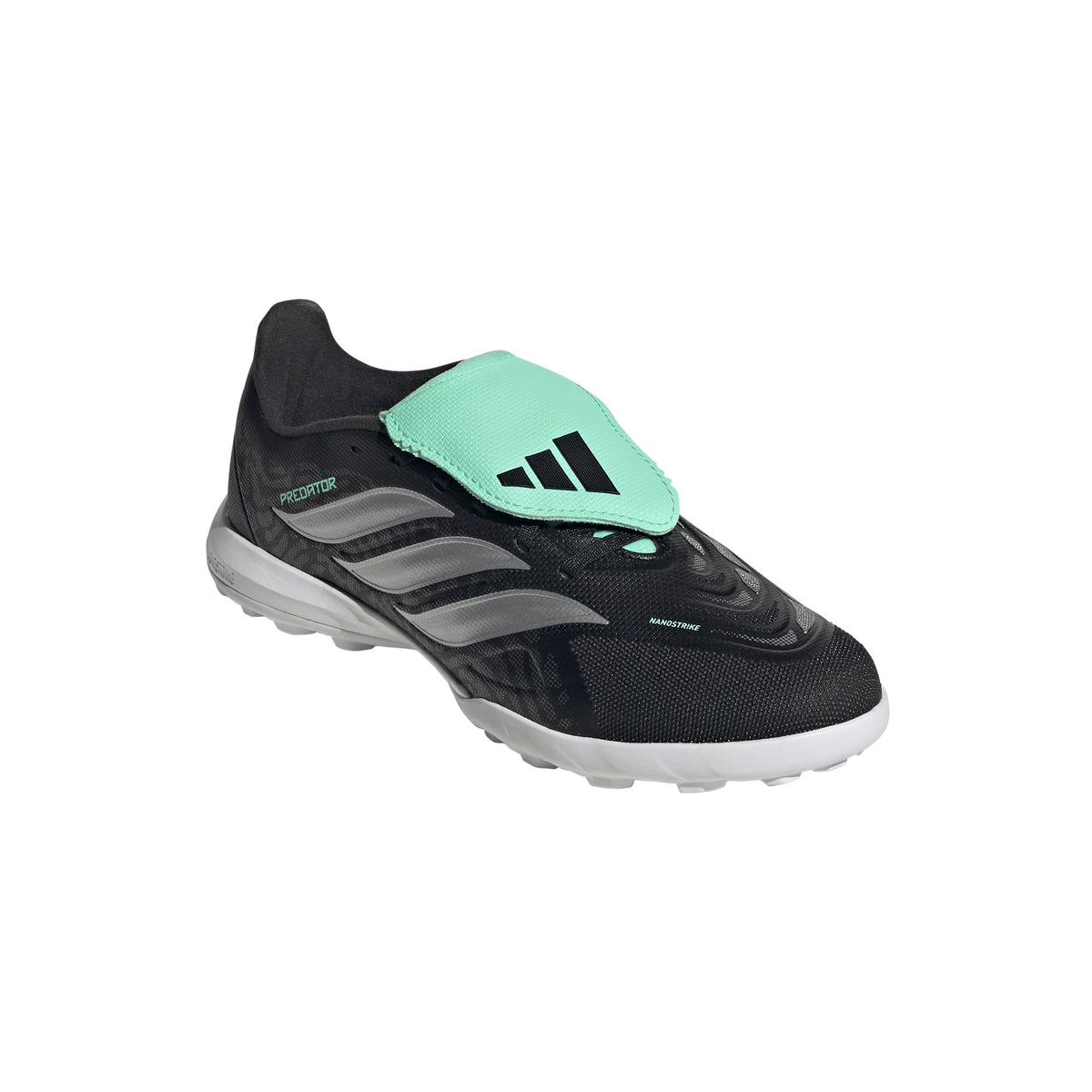 adidas Junior Predator League FT Fold Tongue TF Turf Soccer Shoes - Core Black/Silver Met/Pulse Mint
