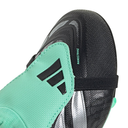 adidas Junior Predator League FT Fold Tongue FG Firm Ground Soccer Cleats - Core Black/Silver Met/Pulse Mint