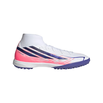 adidas F50 Hyperfast League Mid TF Turf Soccer Shoes - Ftwr White/Solar Purple/Solar Turbo