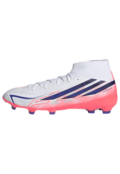adidas F50 Hyperfast League Mid FG Firm Ground Soccer Cleats - Ftwr White/Solar Purple/Solar Turbo