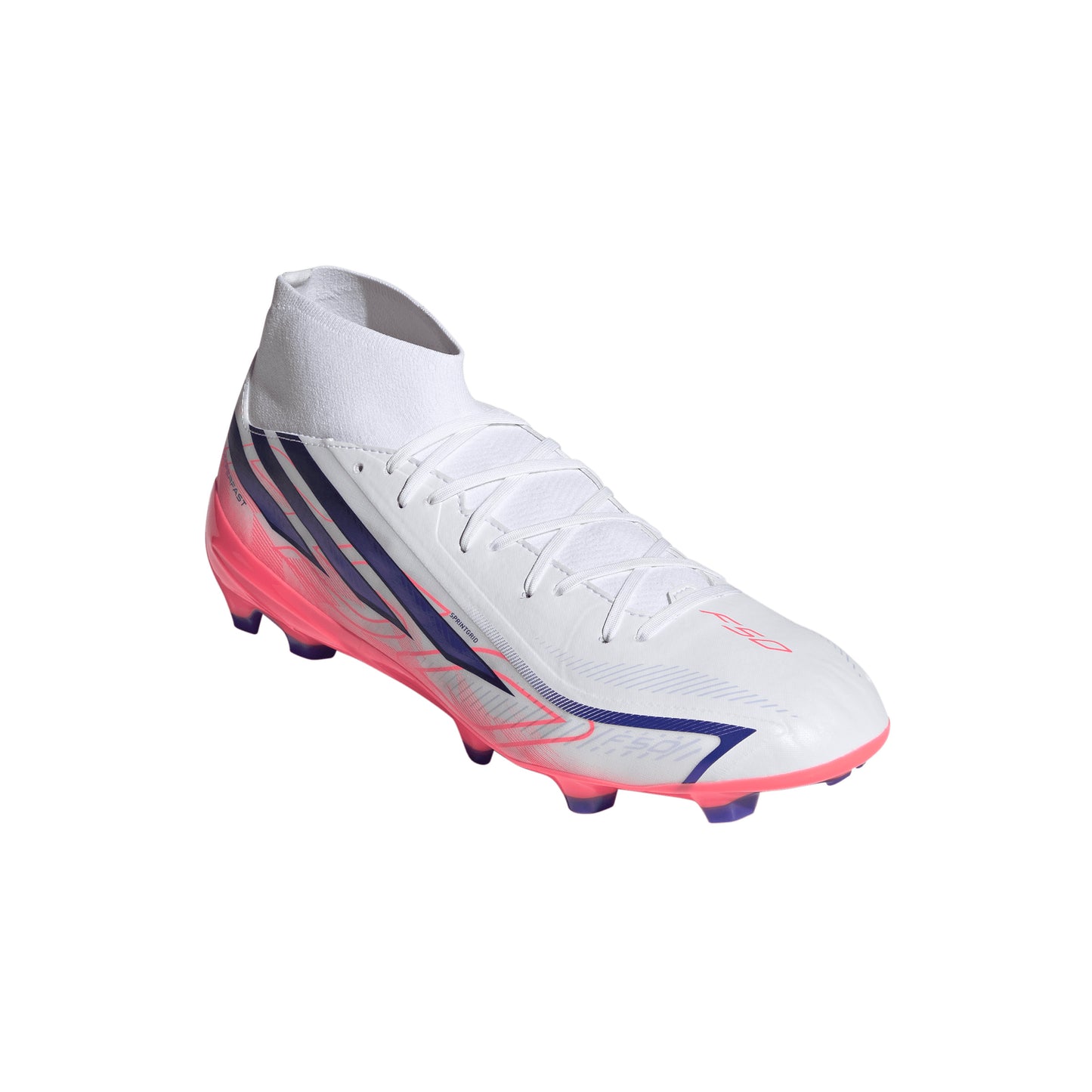 adidas F50 Hyperfast League Mid FG Firm Ground Soccer Cleats - Ftwr White/Solar Purple/Solar Turbo