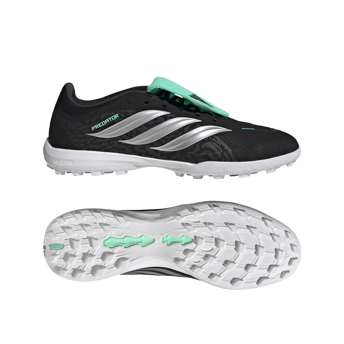 adidas Predator League FT Fold Tongue TF Turf Soccer Shoes - Core Black/ Silver Metal/ Pulse Mint