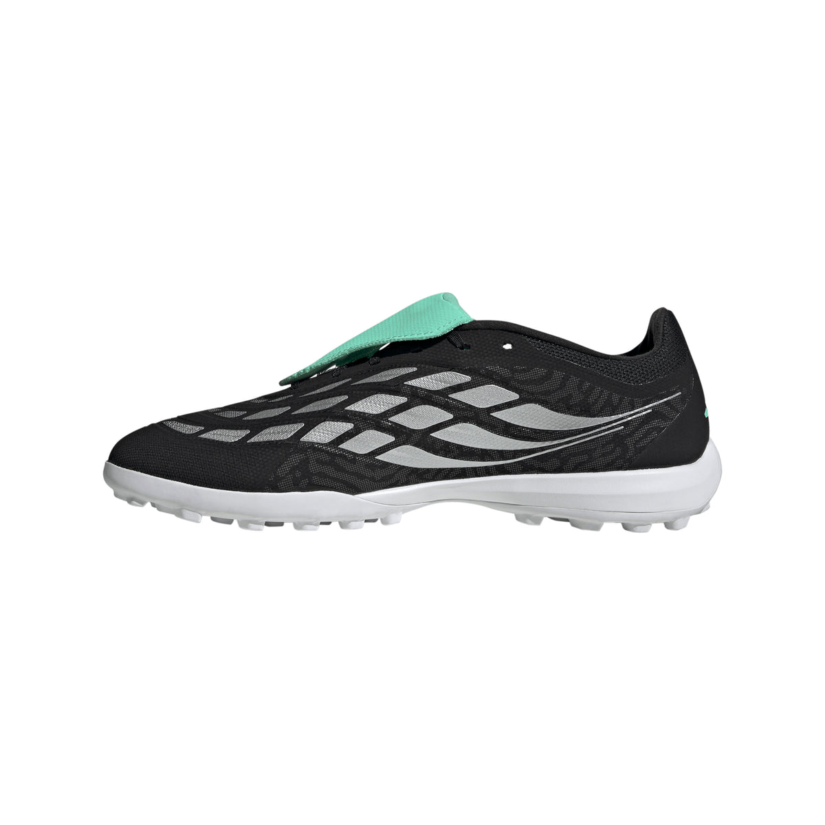 adidas Predator League FT Fold Tongue TF Turf Soccer Shoes - Core Black/ Silver Metal/ Pulse Mint