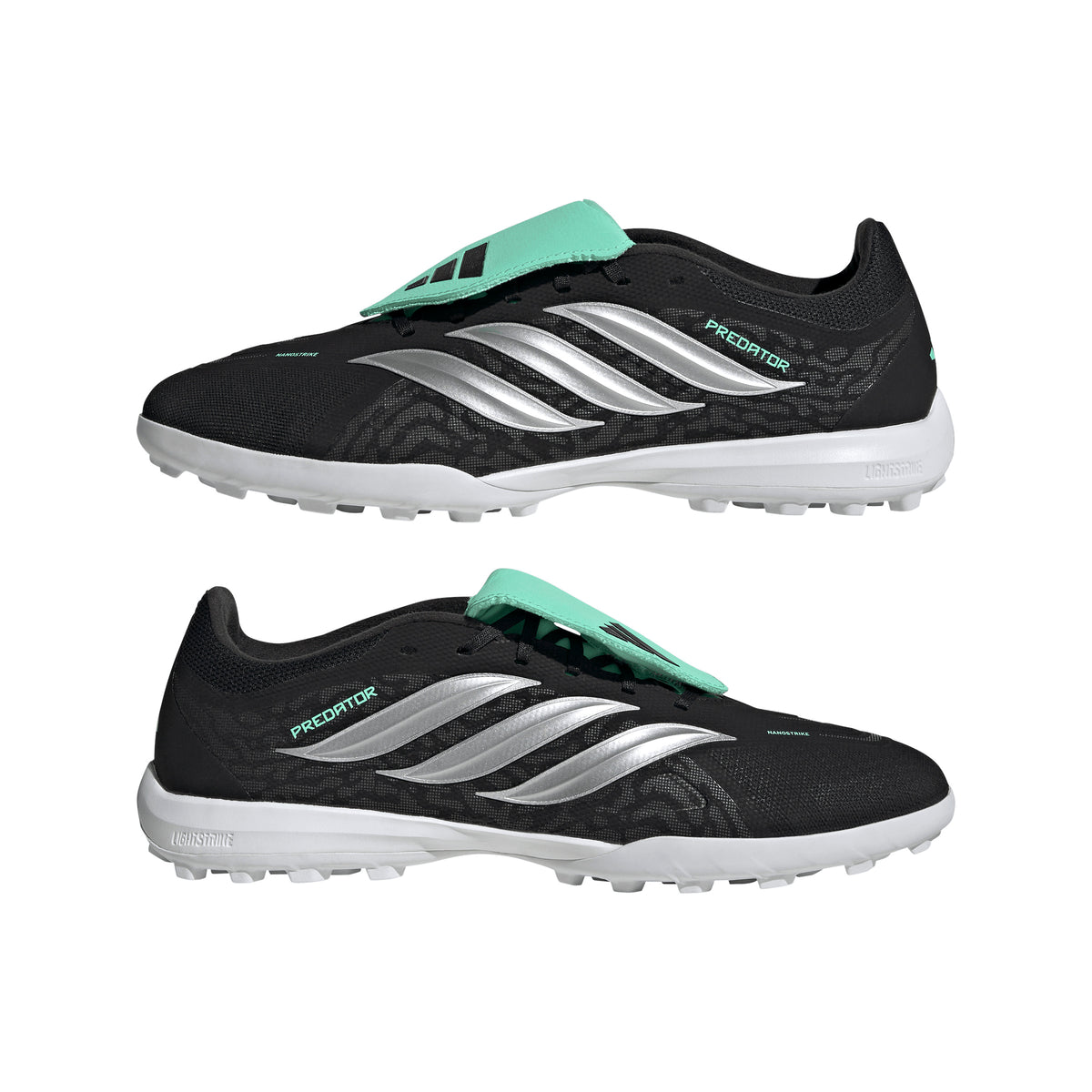 adidas Predator League FT Fold Tongue TF Turf Soccer Shoes - Core Black/ Silver Metal/ Pulse Mint