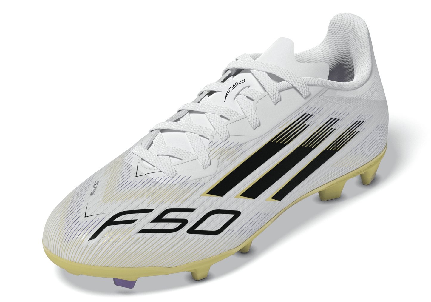 adidas Junior F50 League FG Firm Ground Cleats- Ftwr White/Core Black/Gold Met