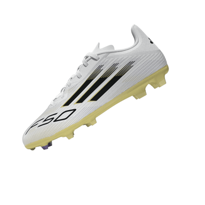 adidas Junior F50 League FG Firm Ground Cleats- Ftwr White/Core Black/Gold Met
