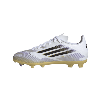 adidas Junior F50 League FG Firm Ground Cleats- Ftwr White/Core Black/Gold Met