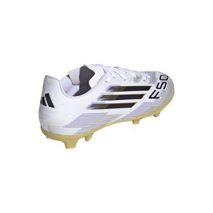 adidas Junior F50 League FG Firm Ground Cleats- Ftwr White/Core Black/Gold Met