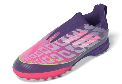 adidas Junior F50 League LY Lamine Yamal TF Turf Soccer Shoes - Purple / Unity purple/ FTwr white/ Lucid Lemon