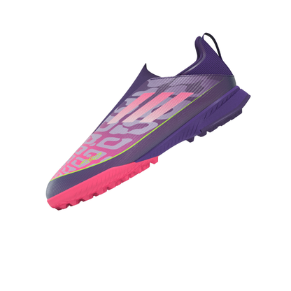 adidas Junior F50 League LY Lamine Yamal TF Turf Soccer Shoes - Purple / Unity purple/ FTwr white/ Lucid Lemon