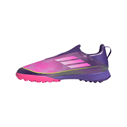 adidas Junior F50 League LY Lamine Yamal TF Turf Soccer Shoes - Purple / Unity purple/ FTwr white/ Lucid Lemon
