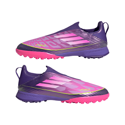 adidas Junior F50 League LY Lamine Yamal TF Turf Soccer Shoes - Purple / Unity purple/ FTwr white/ Lucid Lemon