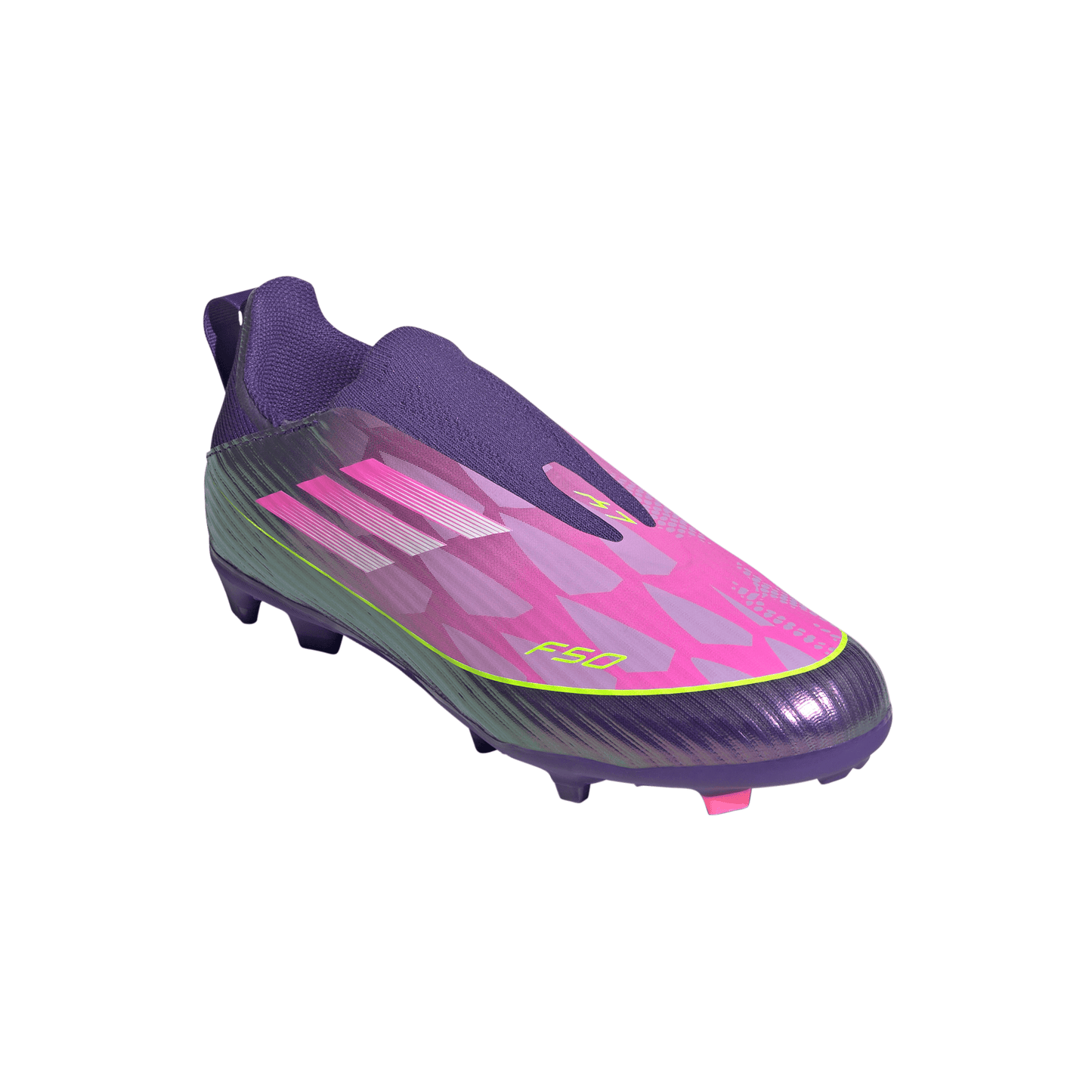 adidas Junior F50 League LY Lamine Yamal FG Firm Ground Soccer Cleats - Purple / Unity purple/ FTwr white/ Lucid Lemon