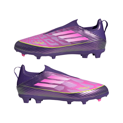 adidas Junior F50 League LY Lamine Yamal FG Firm Ground Soccer Cleats - Purple / Unity purple/ FTwr white/ Lucid Lemon