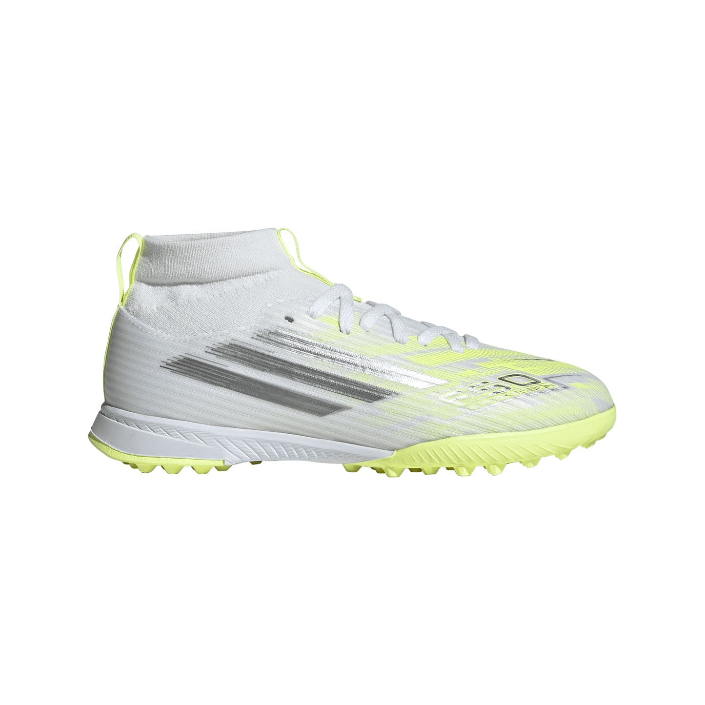 adidas F50 Sparkfusion League TF Kids Turf Soccer Cleat -Cloud White / Iron Metallic / Hi-Res Yellow