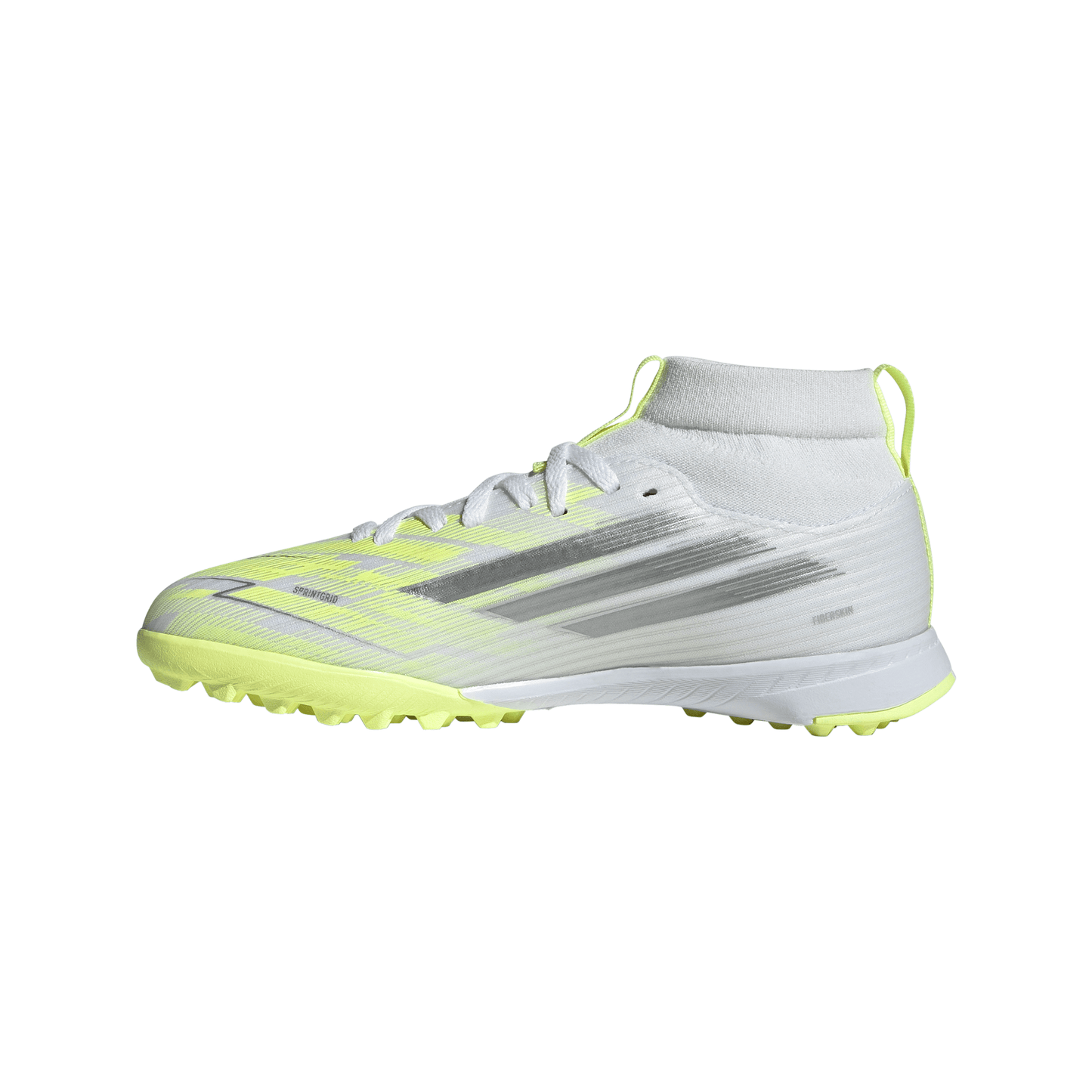 adidas F50 Sparkfusion League TF Kids Turf Soccer Cleat -Cloud White / Iron Metallic / Hi-Res Yellow