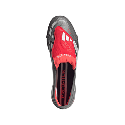 adidas Predator Elite FoldTongue FT FG Firm Ground Soccer Cleats- Iron Metallic / Cloud White / Lucid Red