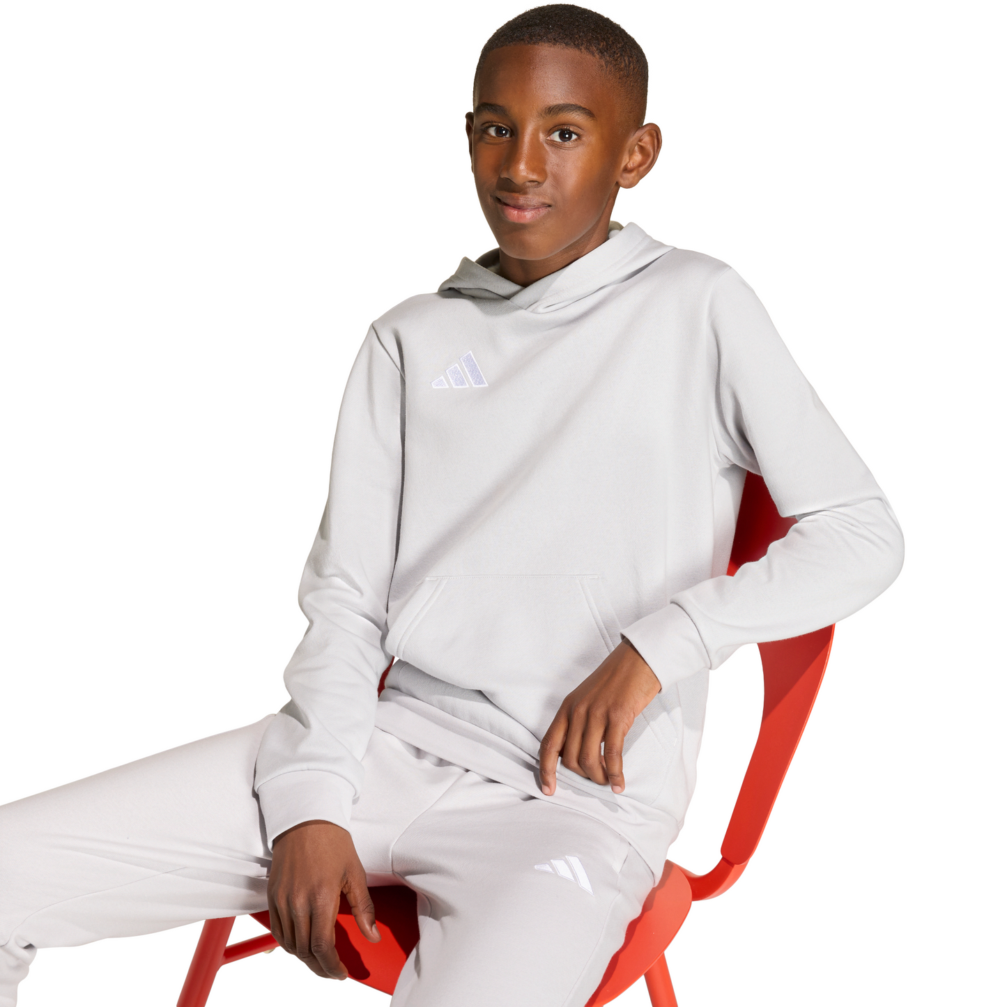 Kid's adidas Entrada 26 Hoodie - Grey/ Team Light/ White