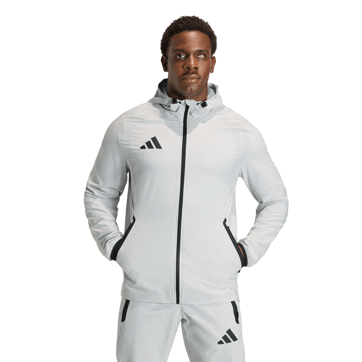 Men's adidas	Tiro Travel Windbreaker Jacket - Grey/ Team Light/ Black