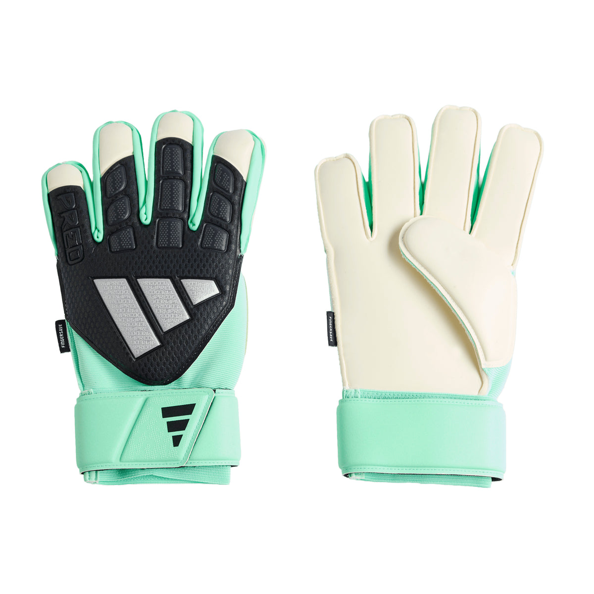 adidas Predator Match Fingersave Gloves - Black/ Pulse Mint/ Silver Metallic