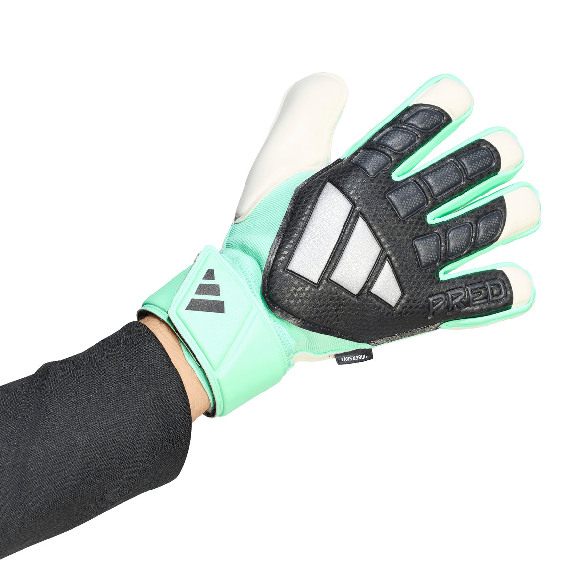 adidas Predator Match Fingersave Gloves - Black/ Pulse Mint/ Silver Metallic