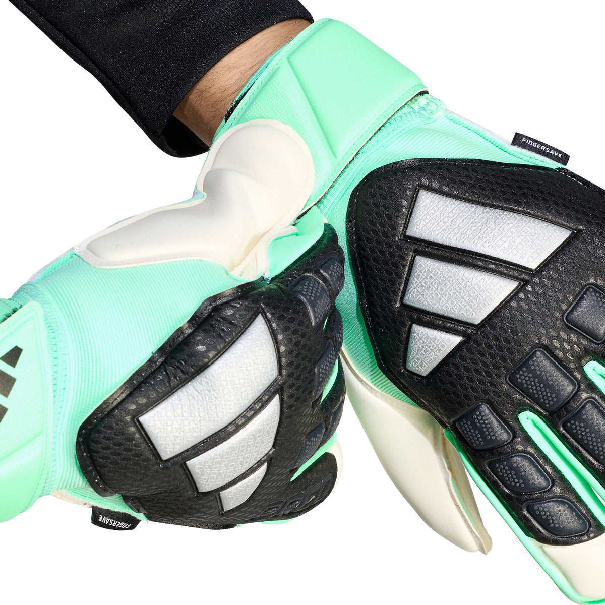 adidas Predator Match Fingersave Gloves - Black/ Pulse Mint/ Silver Metallic