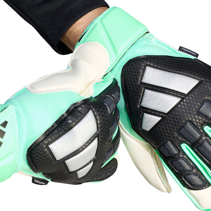 adidas Predator Match Fingersave Gloves - Black/ Pulse Mint/ Silver Metallic