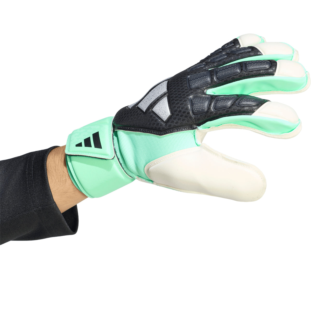 adidas Predator Match Fingersave Gloves - Black/ Pulse Mint/ Silver Metallic