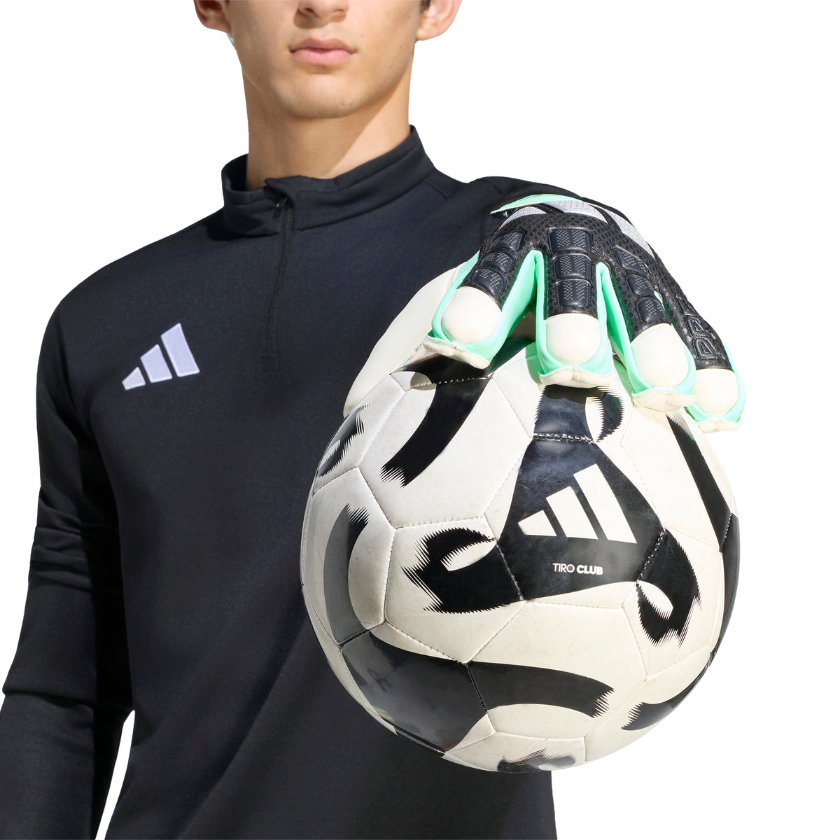 adidas Predator Match Fingersave Gloves - Black/ Pulse Mint/ Silver Metallic